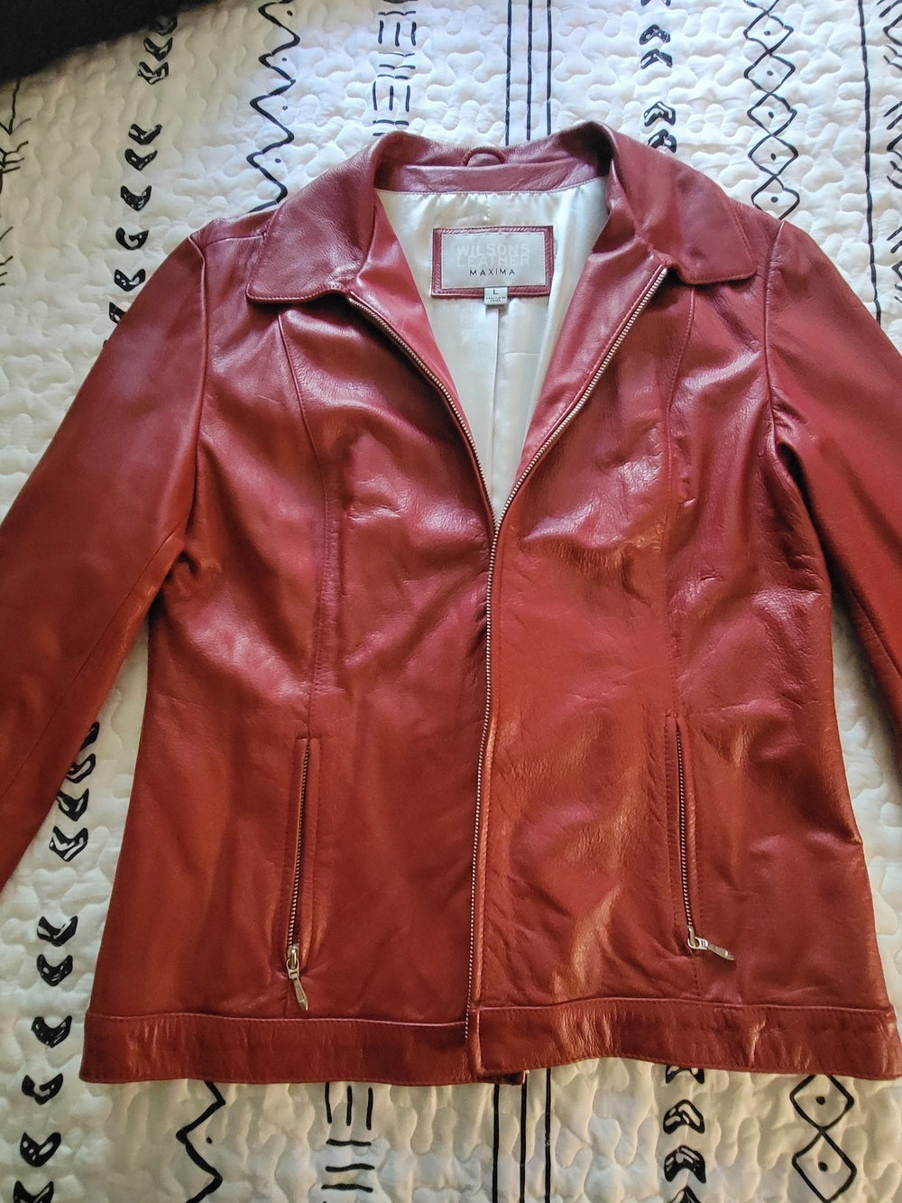 Wilson's Leather Women's Brick-Red Leather Zip Jacket